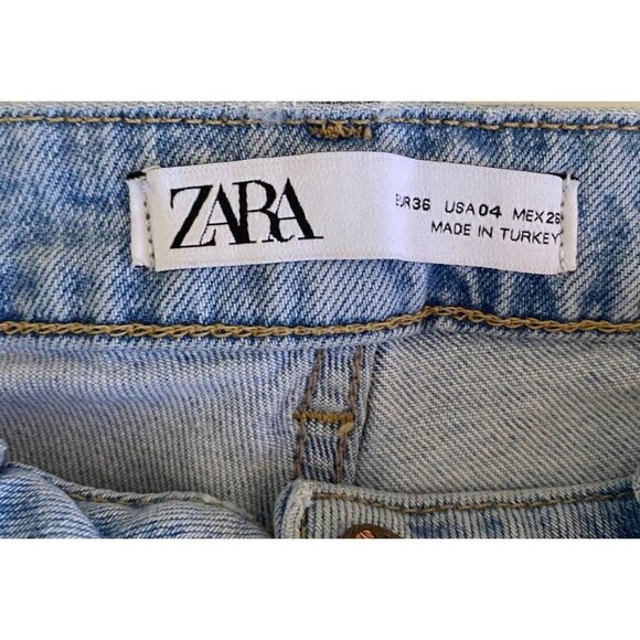 Zara Jeans Slim Olivia Straight Leg Raw Hem Distressed Light Wash Size 4 - Picture 10 of 10